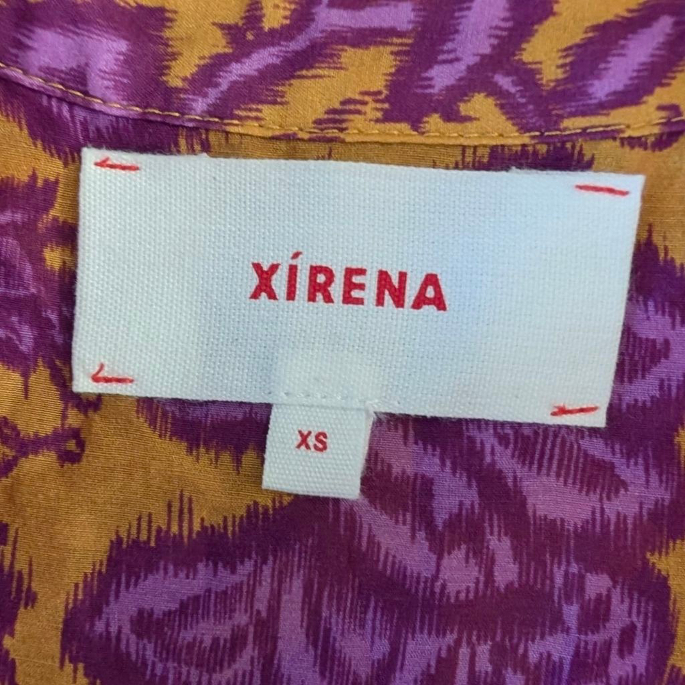 Xirena Yellow/Purple Floral Print Ruffle Neck Cotton Silk Blouse - XS - Picture 5 of 8